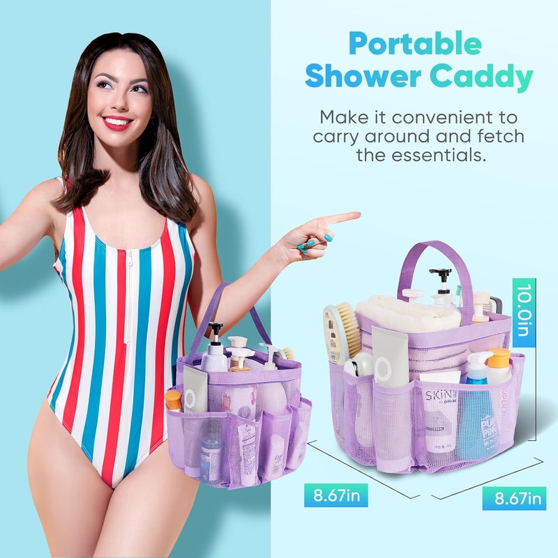 EUDELE Mesh Shower Caddy Portable for College Dorm Room Essentials,Portable Shower Caddy Dorm with 8-Pocket Large Capacity, Shower Bag for Beach, Swimming, Gym-Purple - Image 4